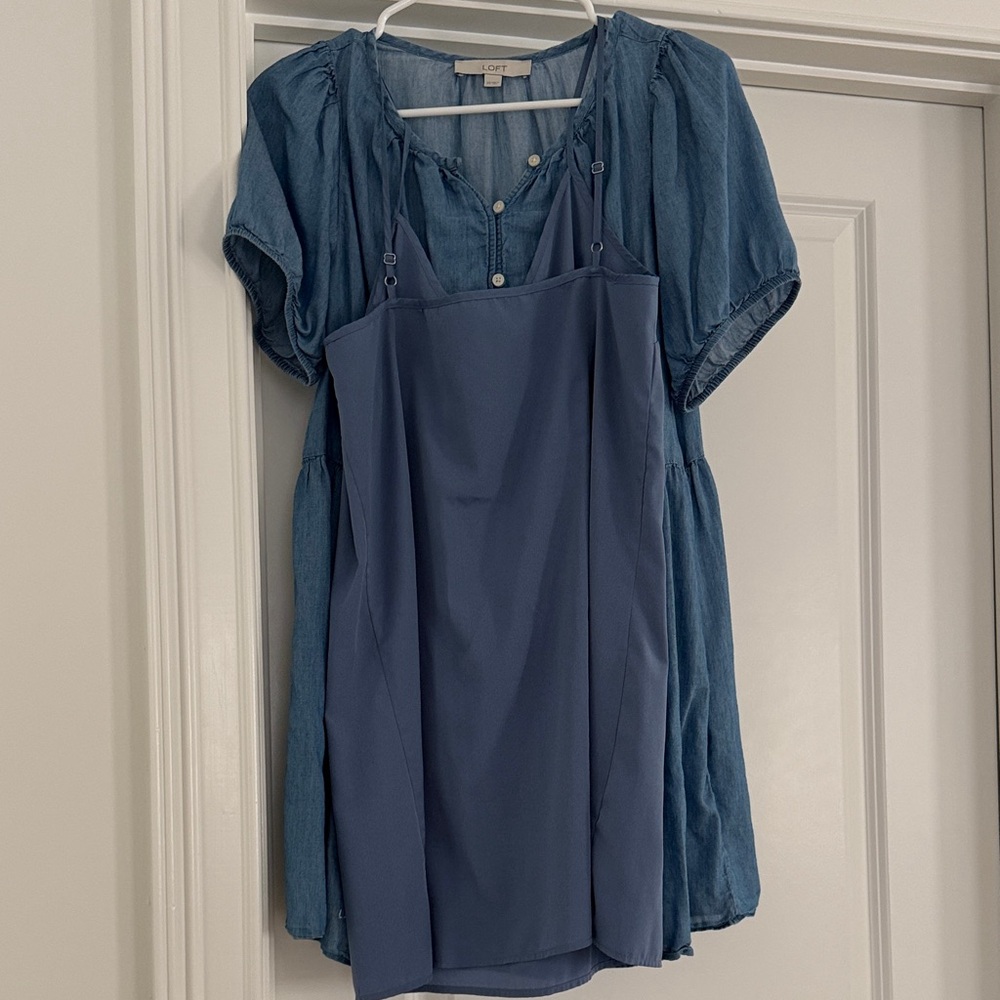 LOFT Light Blue Button-Down Dress - image 3